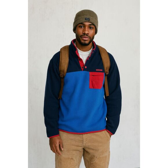 Vineyard Vines Fleece Pullover Large Blue Red Whale Logo Retro Outdoor 1/4 Snap - Picture 6 of 10